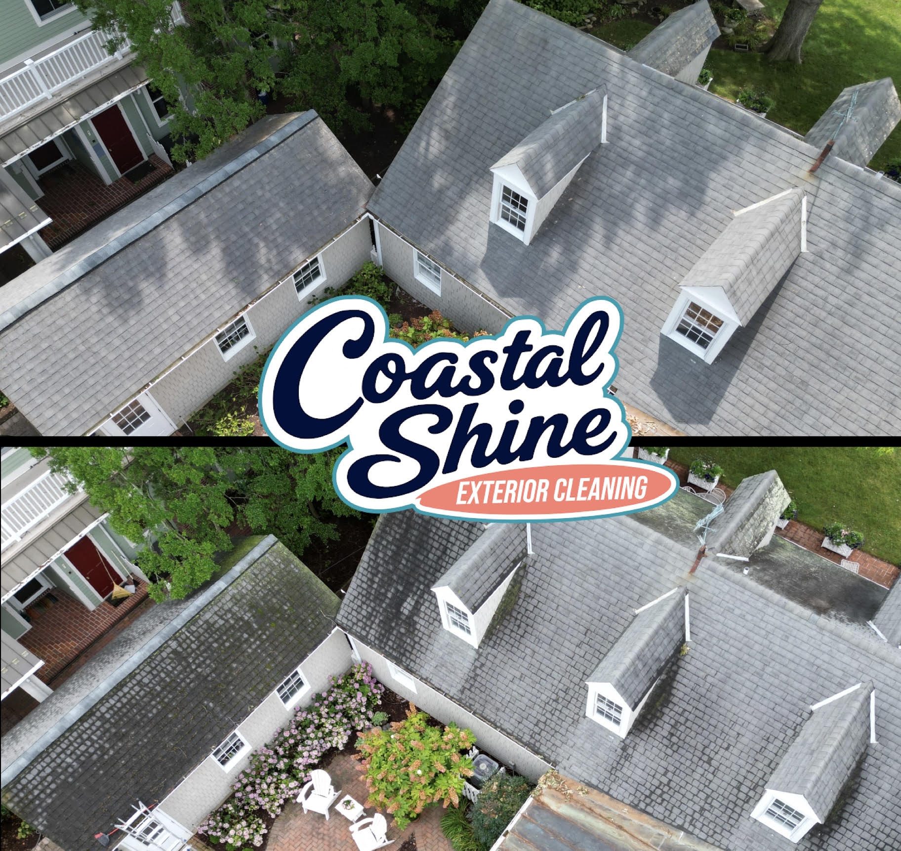 Roof soft wash before and after, Easton, MD.